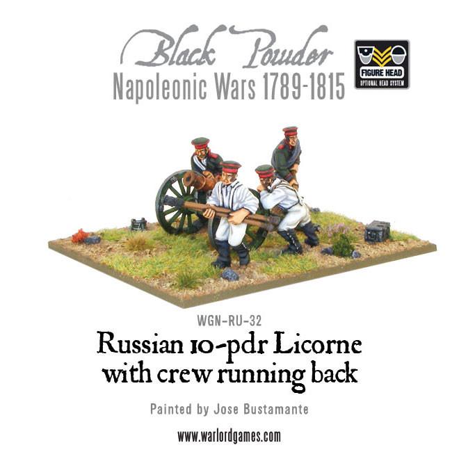Black Powder: Napoleonic Russian 10-pdr Licorne howitzer 1809-1815 with crew running back