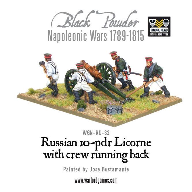 Black Powder: Napoleonic Russian 10-pdr Licorne howitzer 1809-1815 with crew running back