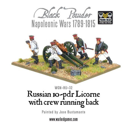 Black Powder: Napoleonic Russian 10-pdr Licorne howitzer 1809-1815 with crew running back