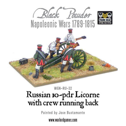 Black Powder: Napoleonic Russian 10-pdr Licorne howitzer 1809-1815 with crew running back