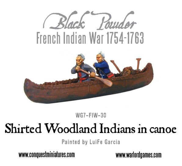 Black Powder: Shirted Woodland Indians in canoe