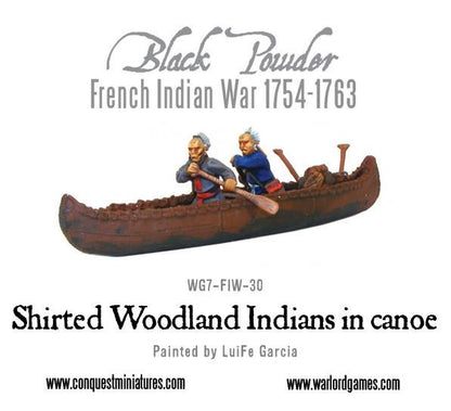 Black Powder: Shirted Woodland Indians in canoe