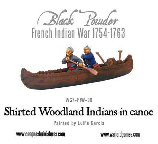Black Powder: Shirted Woodland Indians in canoe