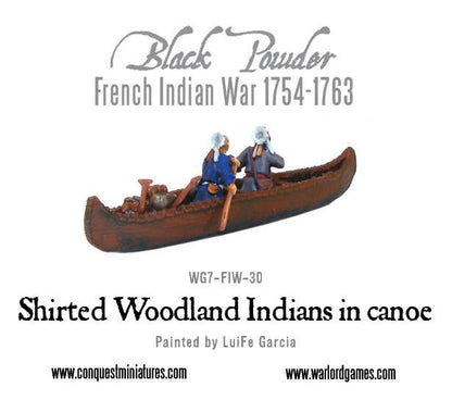 Black Powder: Shirted Woodland Indians in canoe