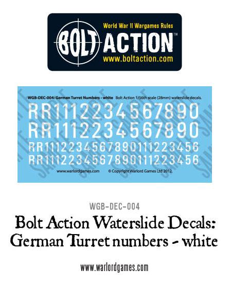 Bolt Action: German - German Turret Numbers - white decal sheet