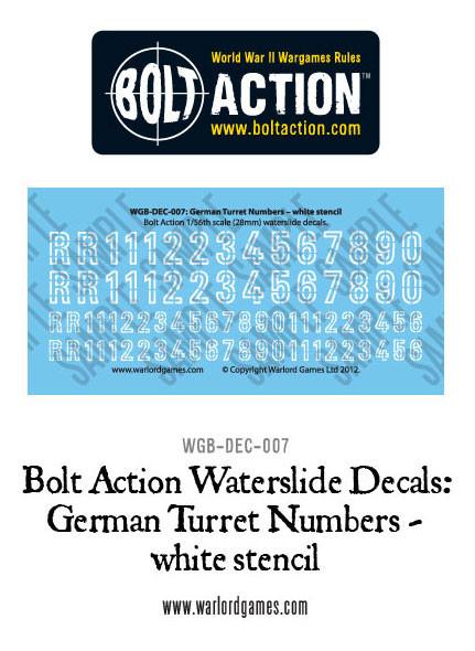 Bolt Action: German - German Turret Numbers - white stencil decal sheet