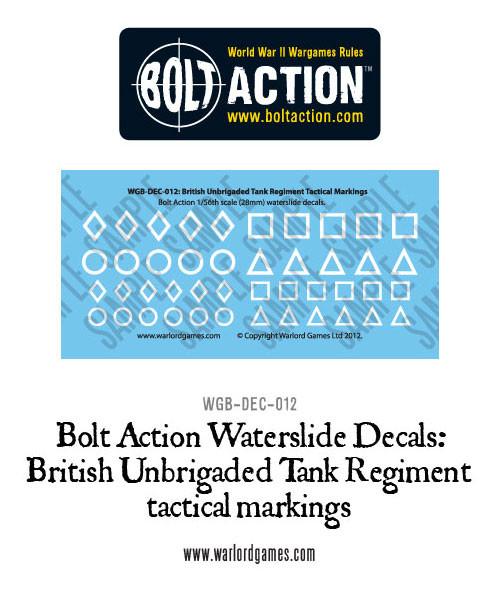 Bolt Action: British Unbrigaded Tank Regiment tactical markings  - white decal sheet