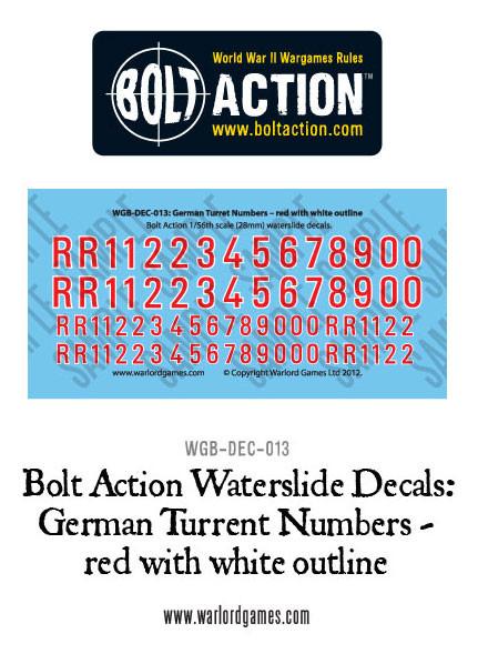 Bolt Action: German - German Turret numbers - red with white outline decal sheet