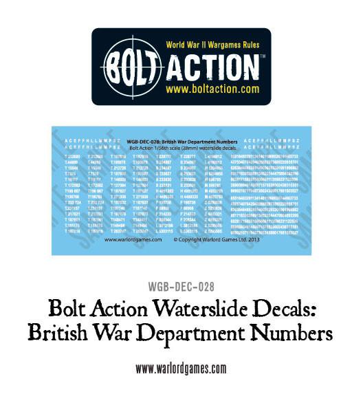 Bolt Action: British War Department  numbers decals